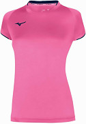 MIZUNO Core Short Sleeve Tee W - pink fluo/navy - vel. XS